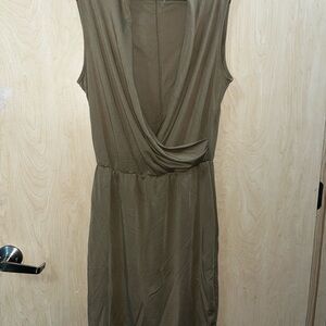 Mango Tan Pleated Wrap Sheath Dress